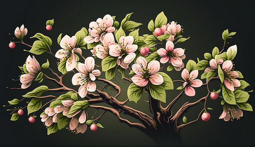 春天的苹果树开满花朵图片