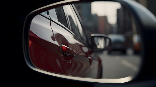 红色轿车后视镜背景图片