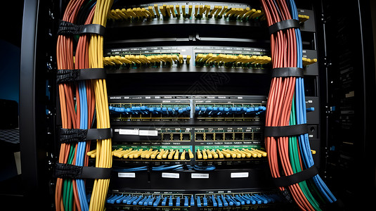 蓝黄网线连接背景图片
