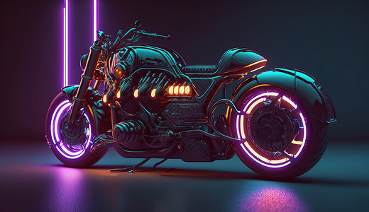 霓虹光摩托车背景图片