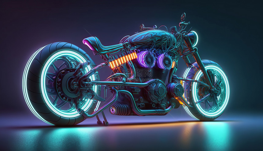 酷酷的霓虹光摩托车图片