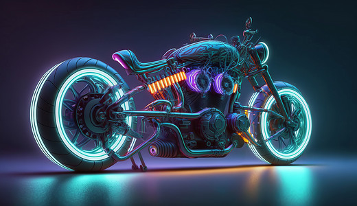 摩托车大灯酷酷的霓虹光摩托车插画