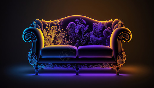 欧式复古家具复古欧式花纹霓虹光沙发插画