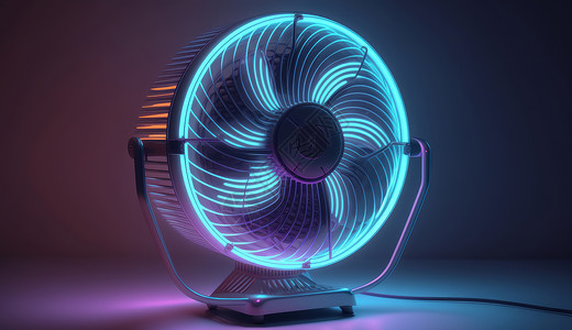 发光台灯发蓝紫色光的科技感电风扇插画