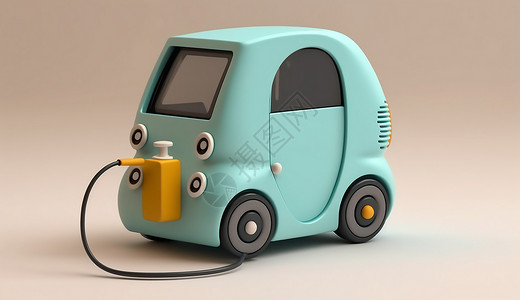 科技玩具可爱的蓝色电动小汽车插画