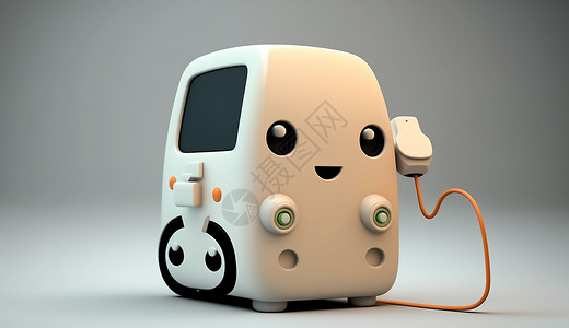 电动机器人白色充电小汽车玩具插画
