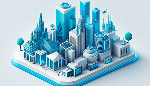 商业中心建筑城市建筑群模型插画