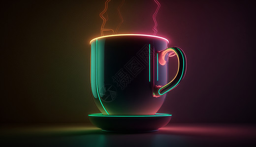 简约的咖啡杯霓虹光高清图片