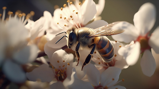 授粉花丛中的蜜蜂插画