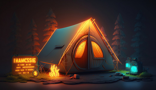 夜晚在野外的露营帐篷图片
