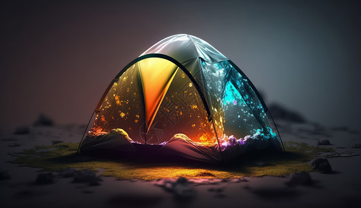 在野外发光的露营帐篷背景图片