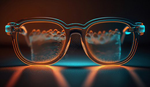 发霓虹光的透明眼镜背景图片