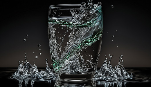 杯中水冷水倒入玻璃杯中插画
