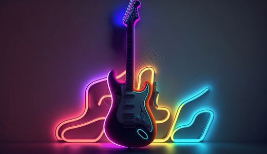 光电子炫酷的发霓虹光的吉他插画