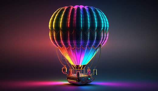 气球光感透气浪漫的霓虹灯热气球插画