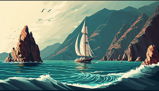 海上第一名山海上游行的豪华邮轮插画