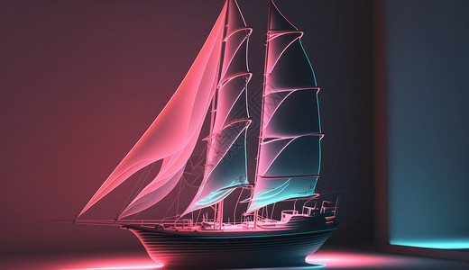 发霓虹光灯的帆船图片