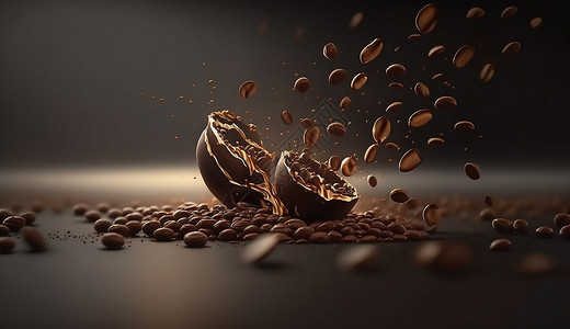 咖啡球洒落的咖啡豆插画
