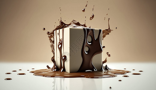 甜点之白巧克力喷溅在白巧克力上的黑巧克力汁插画