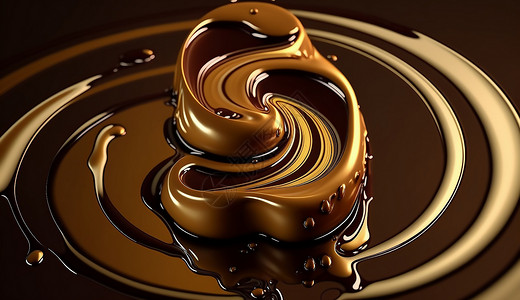 牛奶和涟漪软化的巧克力与金色液体数字液体插画