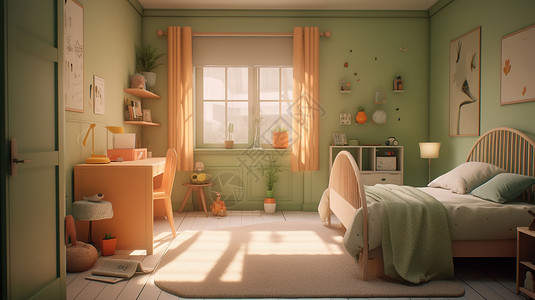 绿色可爱儿童房背景图片