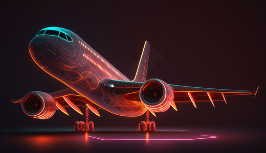黑科技感素材发光的即将起飞的飞机插画