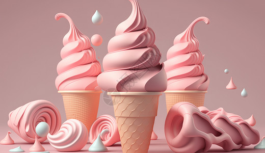 美食产品粉色冰激凌3D插画