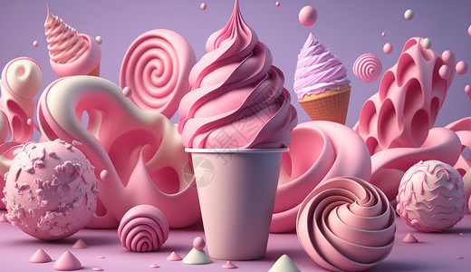 美食产品粉色冰激凌的世界插画