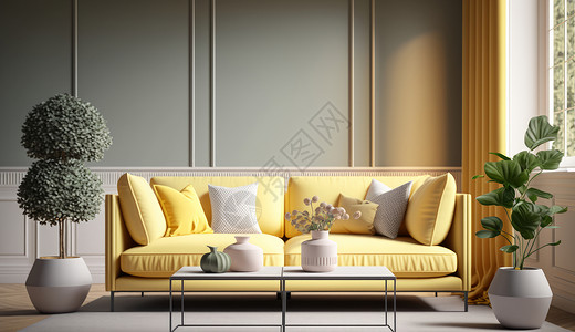 简约现代感的淡黄色客厅装修图片