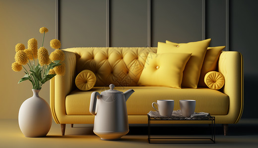 时尚的淡黄色沙发背景图片