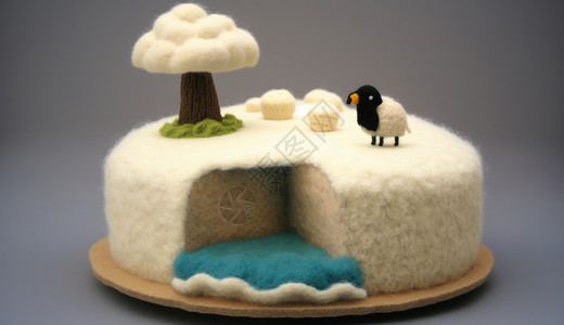 小树屋手工羊毛毡质感奶油蛋糕插画