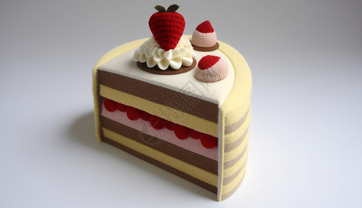 Diy甜品手工羊毛毡质感草莓蛋糕插画