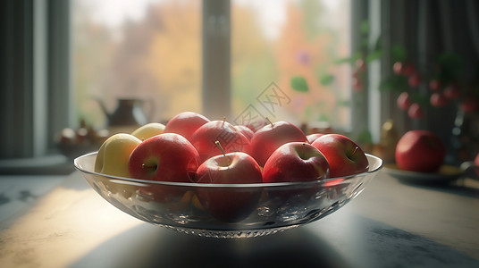玻璃盘子玻璃盘中的苹果插画