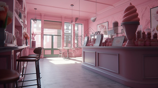 展架设计冰激凌促销粉色店铺室内设计背景