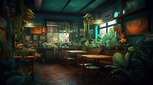 绿色植物餐馆背景图片
