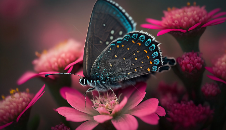 一只落在粉红色花朵上的蝴蝶图片