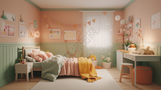 粉色可爱儿童房图片