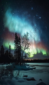 自然现象冬季星空的奇异景色插画