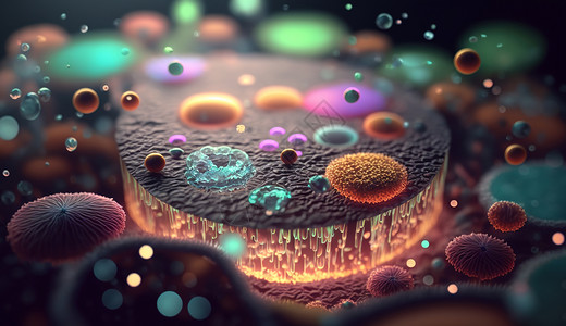 微观模型微观细胞世界插画