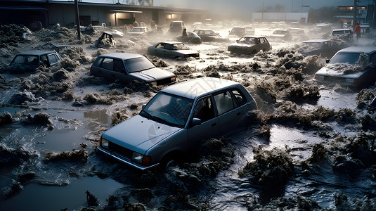 洪涝中的汽车背景图片