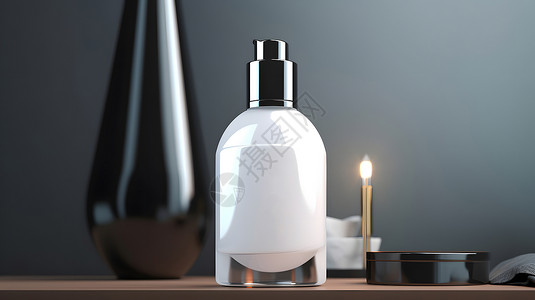 白蜡烛白瓶护肤乳液设计图片