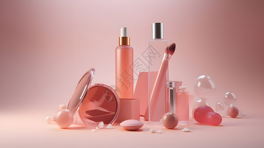 粉色透明质感化妆品背景图片
