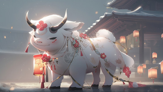 风牛传统动漫风可爱的小白牛插画