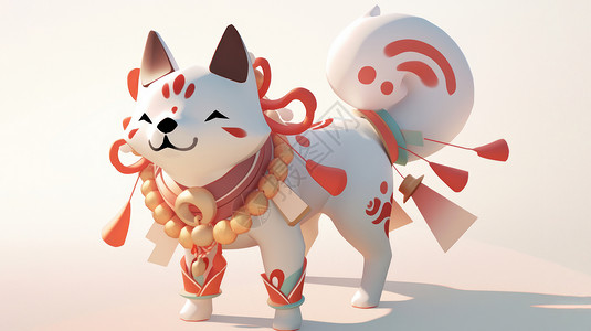 红色极简妆容可爱的化红色妆容的小白狗插画