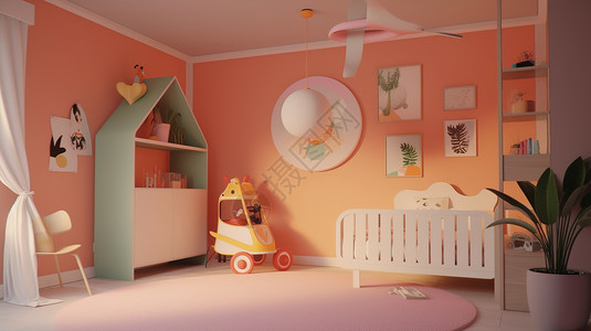 粉色可爱儿童房高清图片