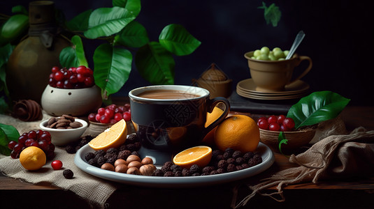 商业咖啡豆咖啡豆水果咖啡商业插画