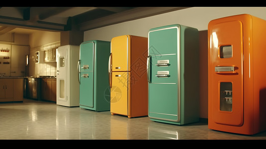 厨房储物柜电器冰箱消毒柜插画