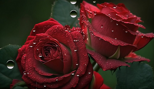新鲜玫瑰火红的玫瑰花插画