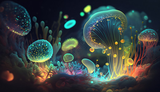 细胞真菌彩色多样的海底细菌插画