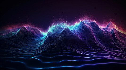 起伏的山紫色表面波浪插画